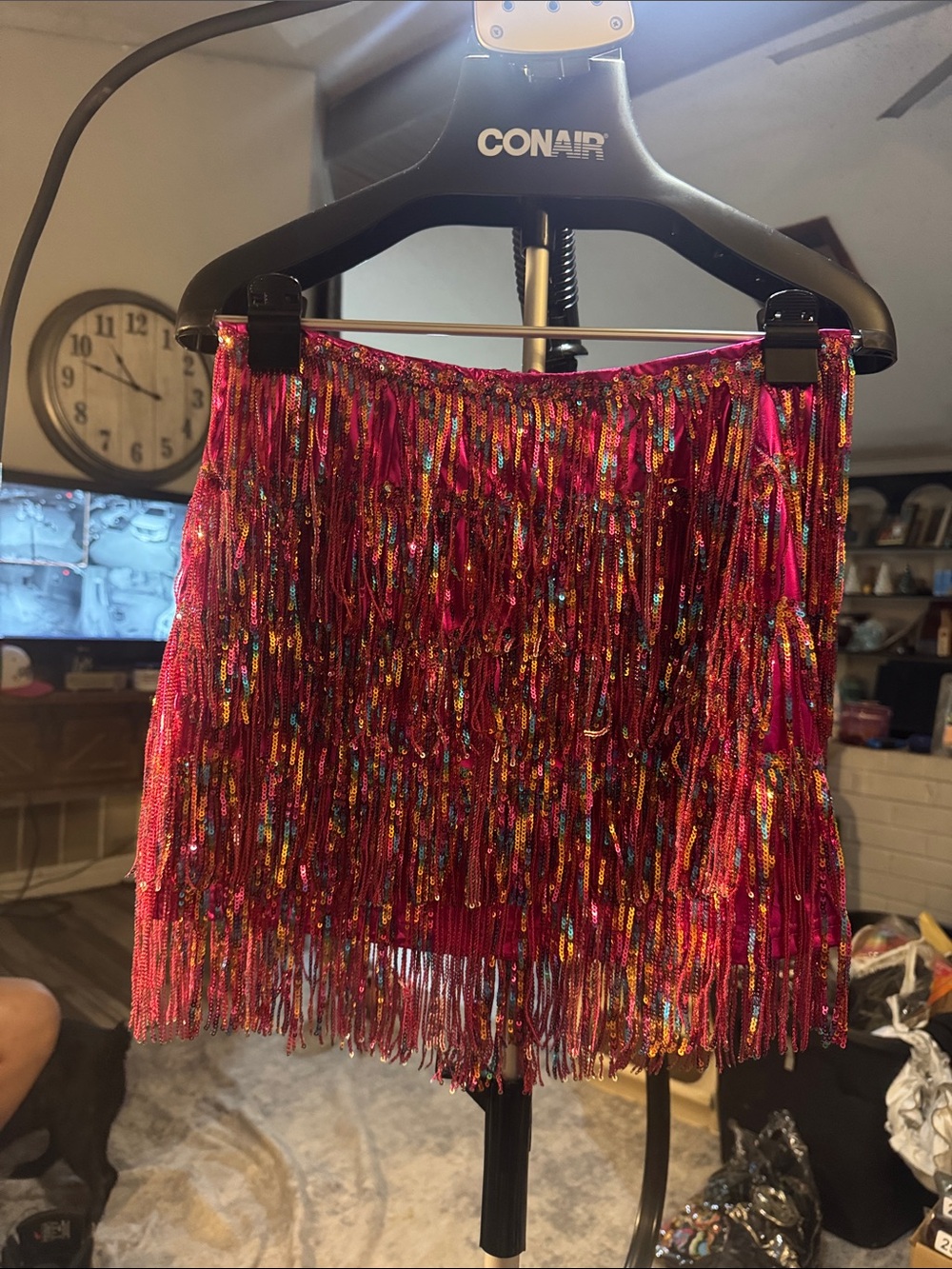 SHEIN Hot Pink Sequin Fringe Mini Skirt#278
